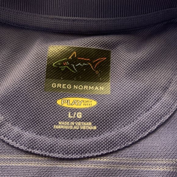 Greg Norman Mens Large Golf Polo Shirt Purple Woven Play Dry Short Sleeve Stripe - Picture 4 of 7